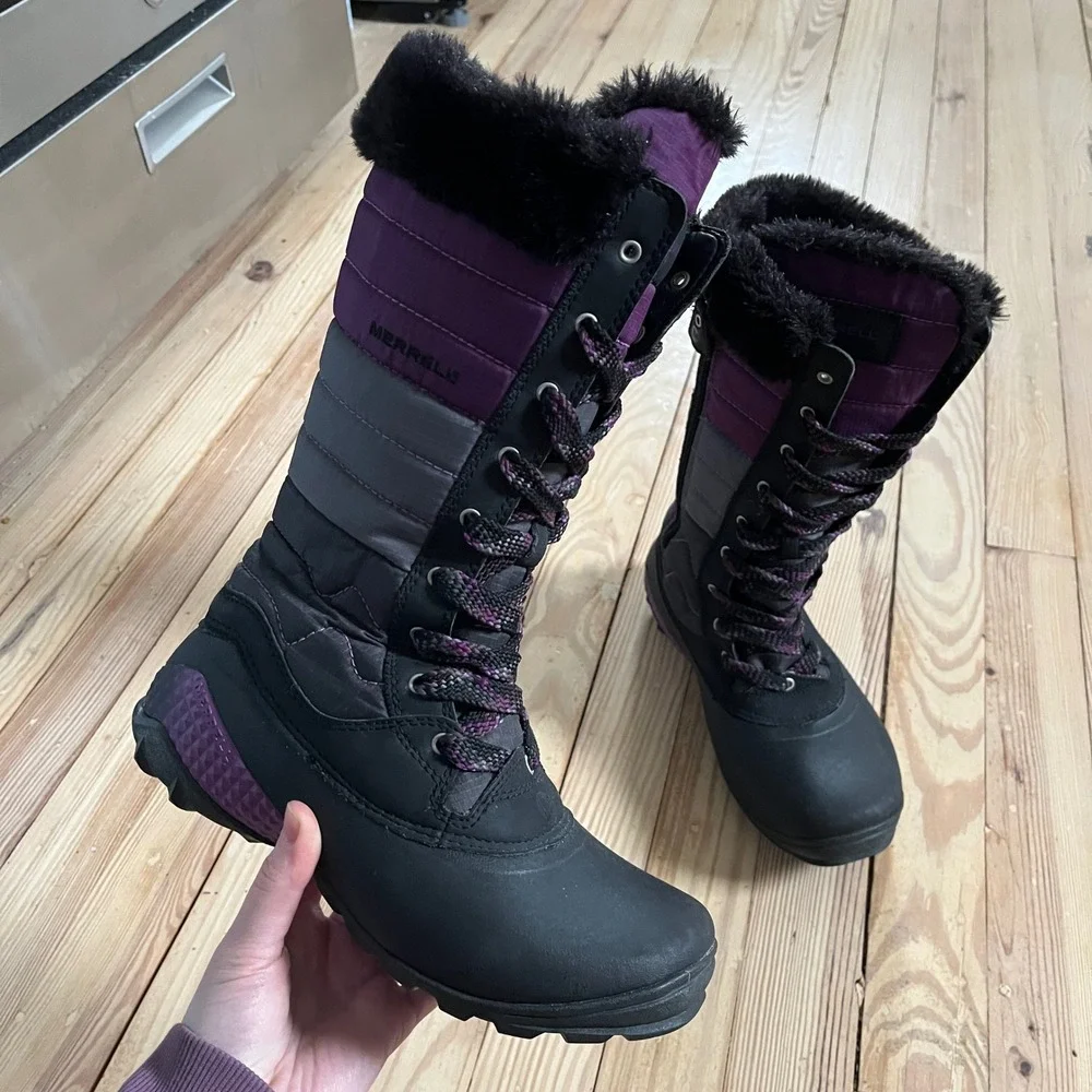 Merrell Winterbelle Waterproof Boots Womens 6.5‎ Black Purple Insulated J68114